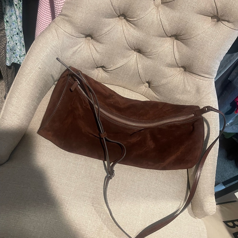 STAUD Taru suede brown large cylinder shoulder crossbody bag - Picture 4 of 9